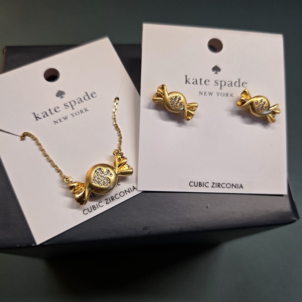 KATE SPADE NWT Set "Treat Yourself" Necklace Earrings Gold